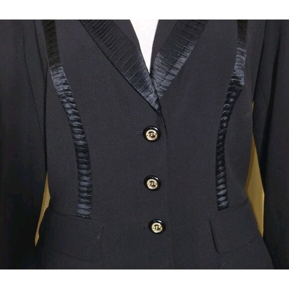 Cache Black Tuxedo 12 Silk Trim Jacket Lined Classic Blazer Womens Single Breast - Picture 2 of 12